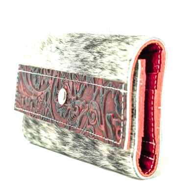 Kacey Wallet - Salt/Pepper w/ Red Tool-Kacey Wallet-Western-Cowhide-Bags-Handmade-Products-Gifts-Dancing Cactus Designs