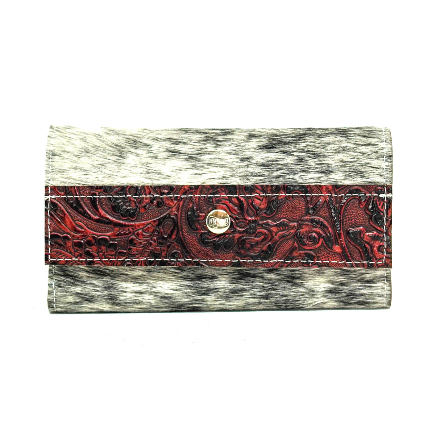 Kacey Wallet - Salt/Pepper w/ Red Tool-Kacey Wallet-Western-Cowhide-Bags-Handmade-Products-Gifts-Dancing Cactus Designs