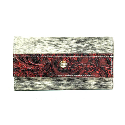 Kacey Wallet - Salt/Pepper w/ Red Tool-Kacey Wallet-Western-Cowhide-Bags-Handmade-Products-Gifts-Dancing Cactus Designs