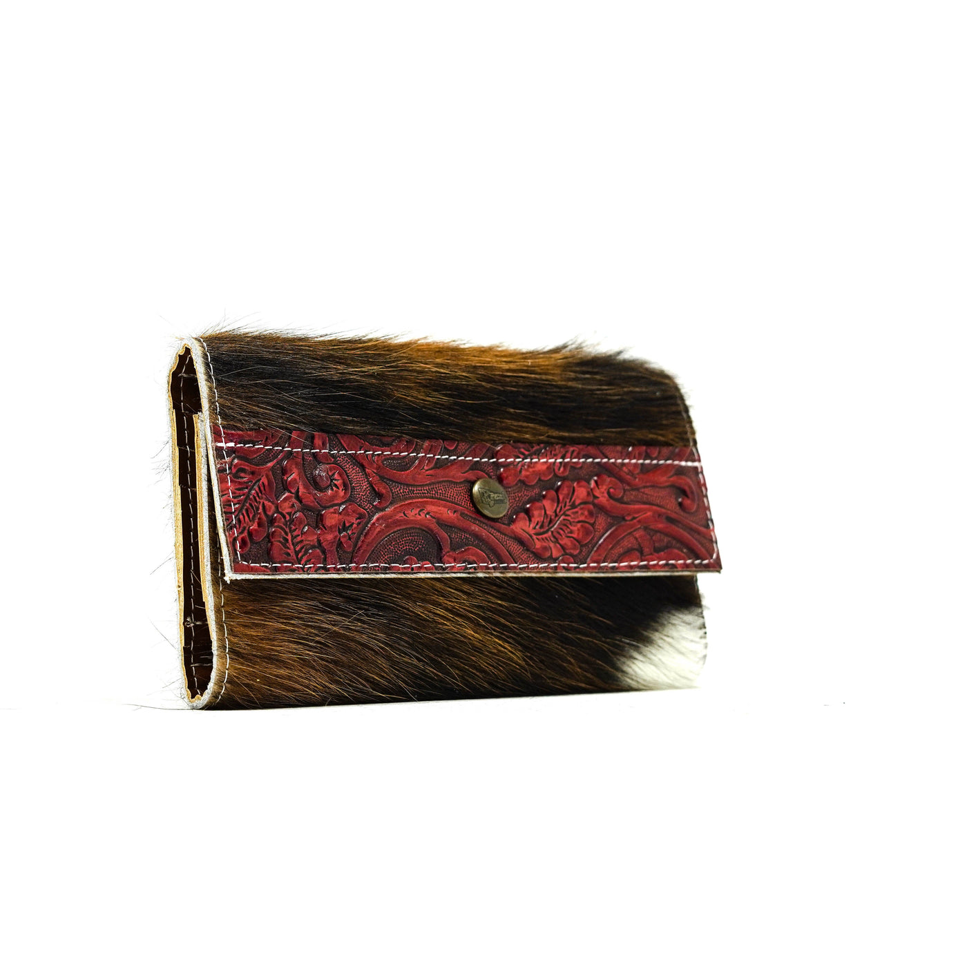Kacey Wallet - Tricolor w/ Burgundy Tool-Kacey Wallet-Western-Cowhide-Bags-Handmade-Products-Gifts-Dancing Cactus Designs