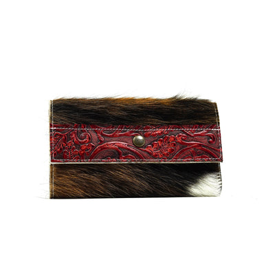 Kacey Wallet - Tricolor w/ Burgundy Tool-Kacey Wallet-Western-Cowhide-Bags-Handmade-Products-Gifts-Dancing Cactus Designs