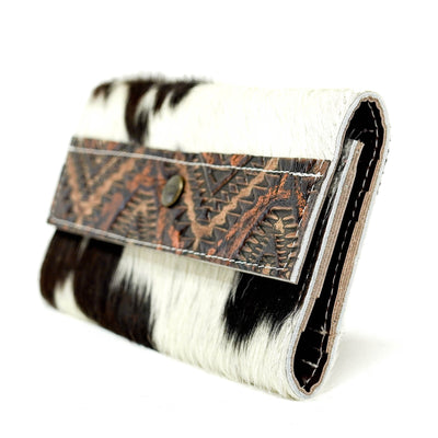 Kacey Wallet - Tricolor w/ Copper Penny Aztec-Kacey Wallet-Western-Cowhide-Bags-Handmade-Products-Gifts-Dancing Cactus Designs
