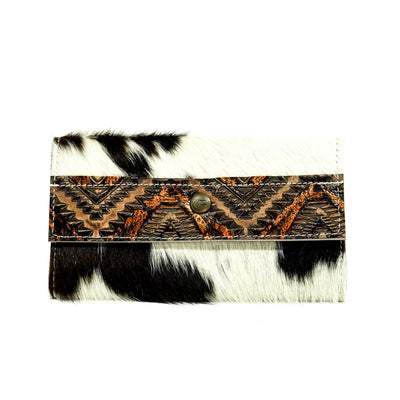 Kacey Wallet - Tricolor w/ Copper Penny Aztec-Kacey Wallet-Western-Cowhide-Bags-Handmade-Products-Gifts-Dancing Cactus Designs