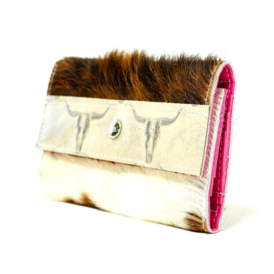 Kacey Wallet - Tricolor w/ Ghost Skulls-Kacey Wallet-Western-Cowhide-Bags-Handmade-Products-Gifts-Dancing Cactus Designs