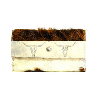 Kacey Wallet - Tricolor w/ Ghost Skulls-Kacey Wallet-Western-Cowhide-Bags-Handmade-Products-Gifts-Dancing Cactus Designs