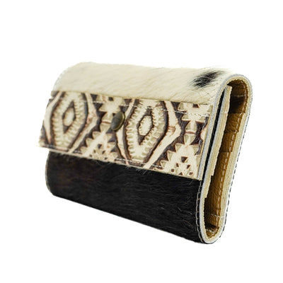 Kacey Wallet - Tricolor w/ Ivory & Bronze Aztec-Kacey Wallet-Western-Cowhide-Bags-Handmade-Products-Gifts-Dancing Cactus Designs