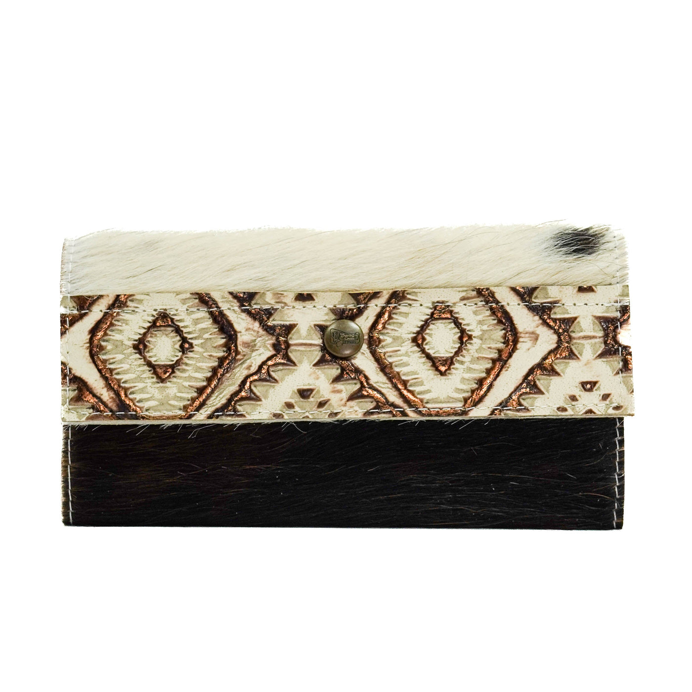 Kacey Wallet - Tricolor w/ Ivory & Bronze Aztec-Kacey Wallet-Western-Cowhide-Bags-Handmade-Products-Gifts-Dancing Cactus Designs