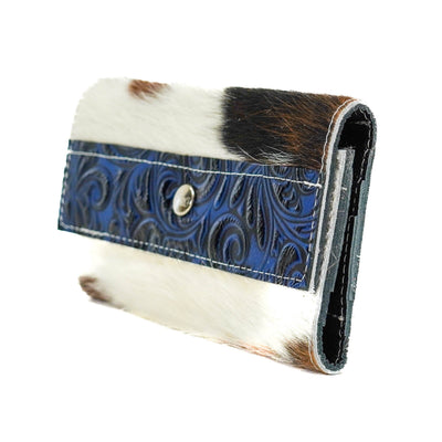 Kacey Wallet - Tricolor w/ Midnight Caracole-Kacey Wallet-Western-Cowhide-Bags-Handmade-Products-Gifts-Dancing Cactus Designs