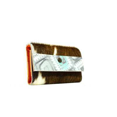 Kacey Wallet - Tricolor w/ Royston Aztec-Kacey Wallet-Western-Cowhide-Bags-Handmade-Products-Gifts-Dancing Cactus Designs