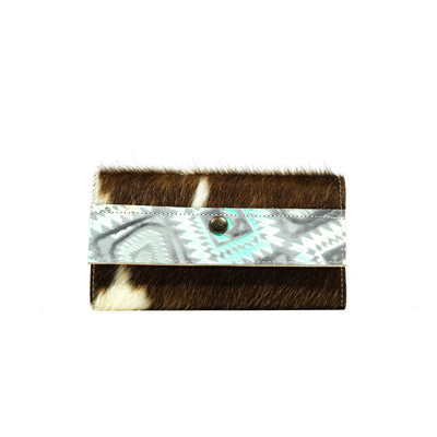 Kacey Wallet - Tricolor w/ Royston Aztec-Kacey Wallet-Western-Cowhide-Bags-Handmade-Products-Gifts-Dancing Cactus Designs