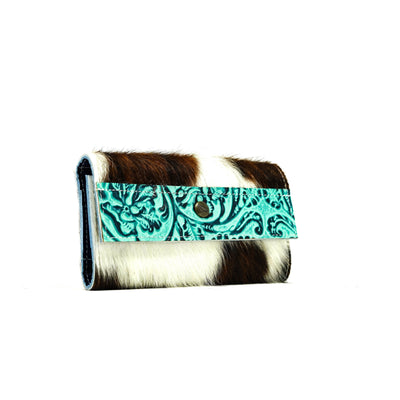 Kacey Wallet - Tricolor w/ Sea Glass Tool-Kacey Wallet-Western-Cowhide-Bags-Handmade-Products-Gifts-Dancing Cactus Designs