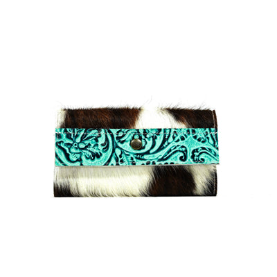 Kacey Wallet - Tricolor w/ Sea Glass Tool-Kacey Wallet-Western-Cowhide-Bags-Handmade-Products-Gifts-Dancing Cactus Designs