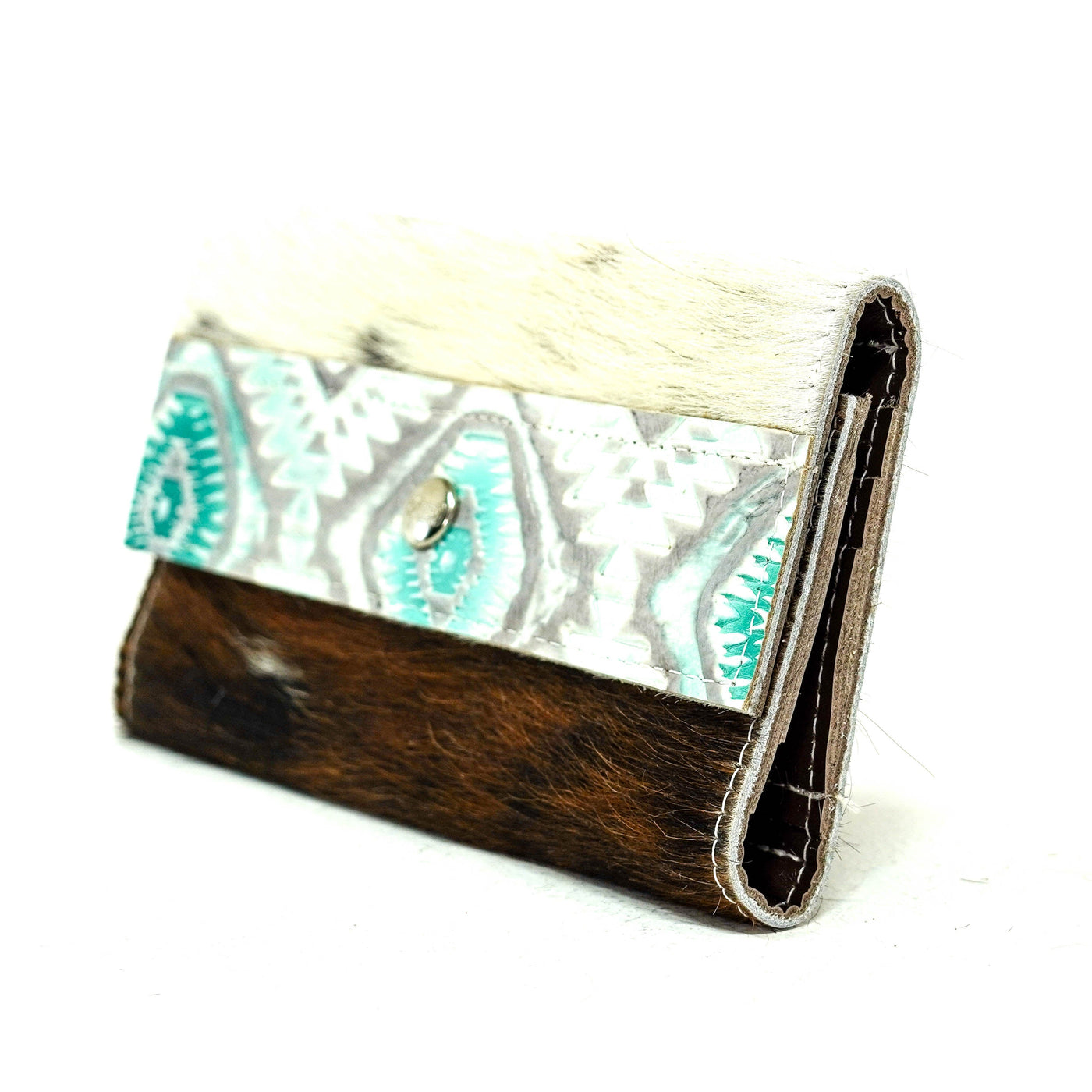 Kacey Wallet - Tricolor w/ Turquoise Sand Aztec-Kacey Wallet-Western-Cowhide-Bags-Handmade-Products-Gifts-Dancing Cactus Designs