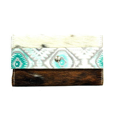 Kacey Wallet - Tricolor w/ Turquoise Sand Aztec-Kacey Wallet-Western-Cowhide-Bags-Handmade-Products-Gifts-Dancing Cactus Designs