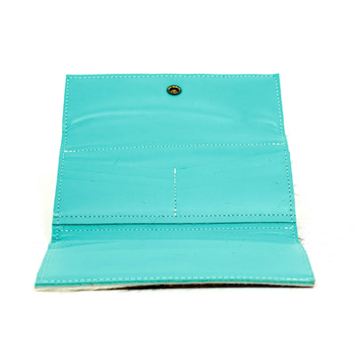 Kacey Wallet - Tricolor w/ Turquoise Wildflower Tool-Kacey Wallet-Western-Cowhide-Bags-Handmade-Products-Gifts-Dancing Cactus Designs