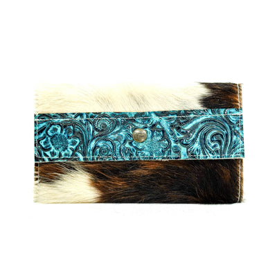 Kacey Wallet - Tricolor w/ Turquoise Wildflower Tool-Kacey Wallet-Western-Cowhide-Bags-Handmade-Products-Gifts-Dancing Cactus Designs