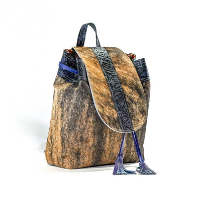 Kelsea Backpack - Brindle w/ Midnight Tool-Kelsea Backpack-Western-Cowhide-Bags-Handmade-Products-Gifts-Dancing Cactus Designs