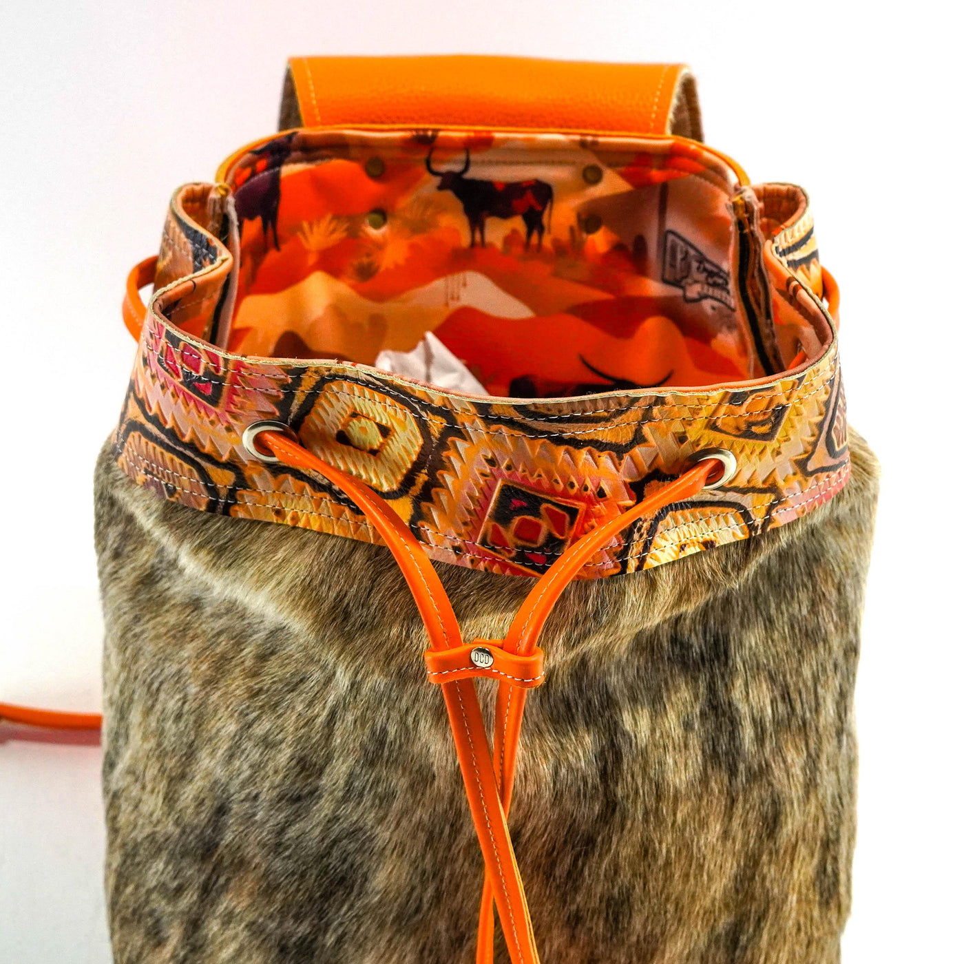 Kelsea Backpack - Exotic Brindle w/ Moab Aztec-Kelsea Backpack-Western-Cowhide-Bags-Handmade-Products-Gifts-Dancing Cactus Designs