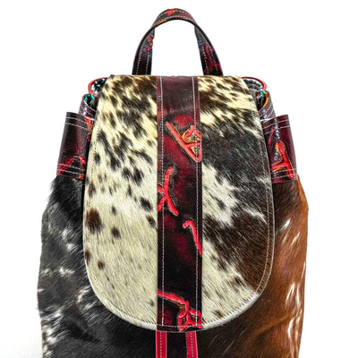 Kelsea Backpack - Longhorn w/ Red Brands-Kelsea Backpack-Western-Cowhide-Bags-Handmade-Products-Gifts-Dancing Cactus Designs