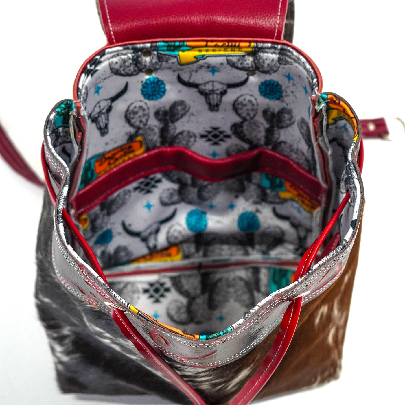 Kelsea Backpack - Longhorn w/ Red Brands-Kelsea Backpack-Western-Cowhide-Bags-Handmade-Products-Gifts-Dancing Cactus Designs