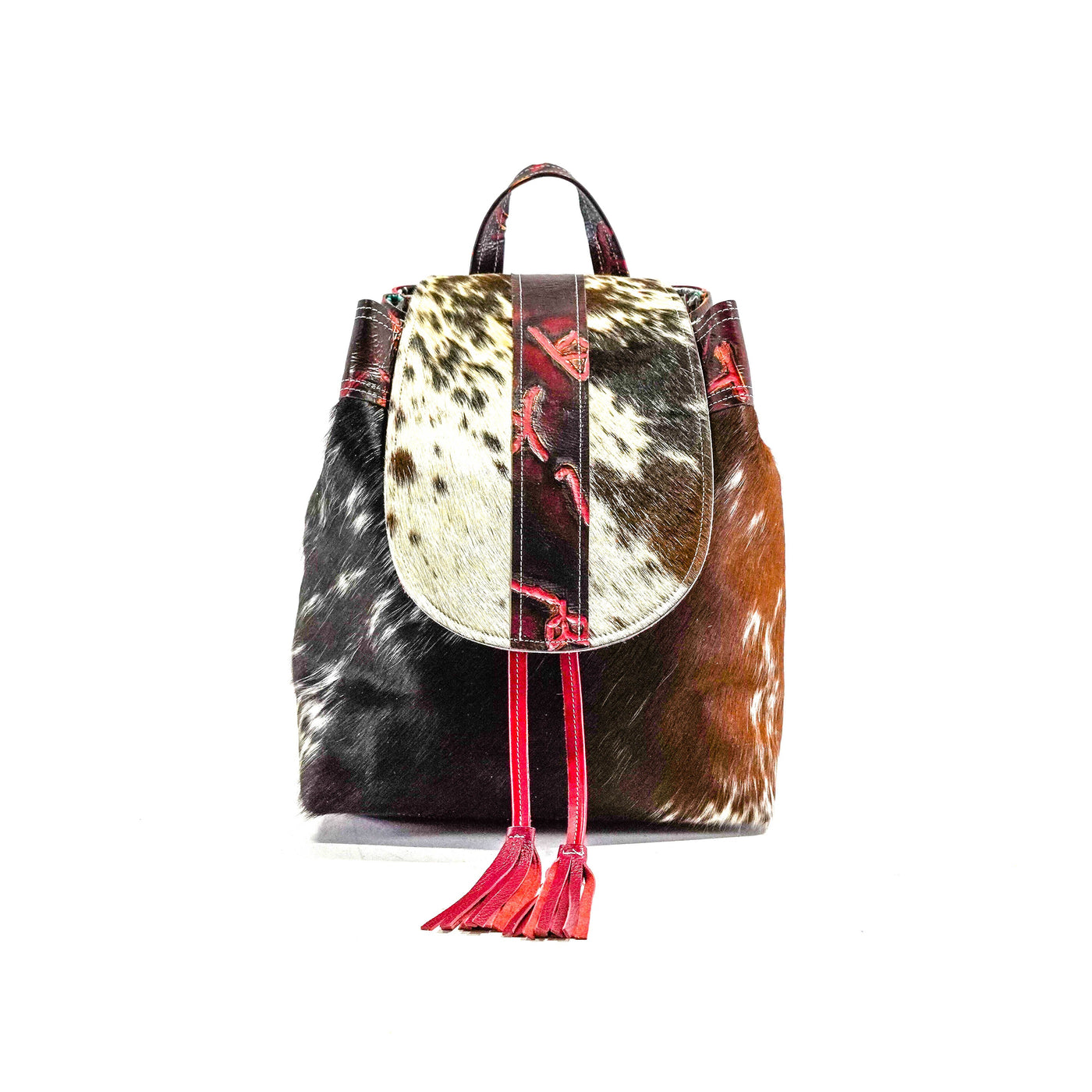 Kelsea Backpack - Longhorn w/ Red Brands-Kelsea Backpack-Western-Cowhide-Bags-Handmade-Products-Gifts-Dancing Cactus Designs