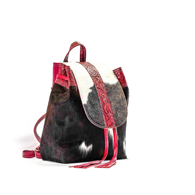 Kelsea Backpack - Tricolor w/ Red Tool-Kelsea Backpack-Western-Cowhide-Bags-Handmade-Products-Gifts-Dancing Cactus Designs