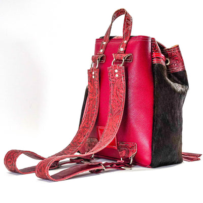 Kelsea Backpack - Tricolor w/ Red Tool-Kelsea Backpack-Western-Cowhide-Bags-Handmade-Products-Gifts-Dancing Cactus Designs