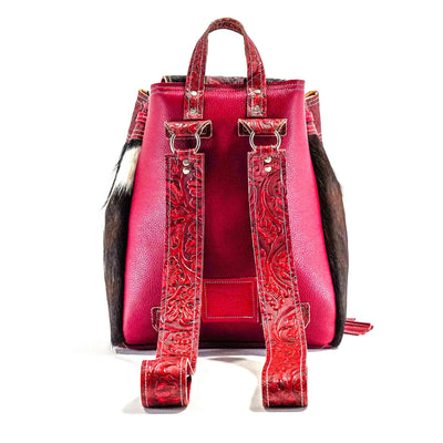 Kelsea Backpack - Tricolor w/ Red Tool-Kelsea Backpack-Western-Cowhide-Bags-Handmade-Products-Gifts-Dancing Cactus Designs