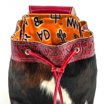 Kelsea Backpack - Tricolor w/ Red Tool-Kelsea Backpack-Western-Cowhide-Bags-Handmade-Products-Gifts-Dancing Cactus Designs