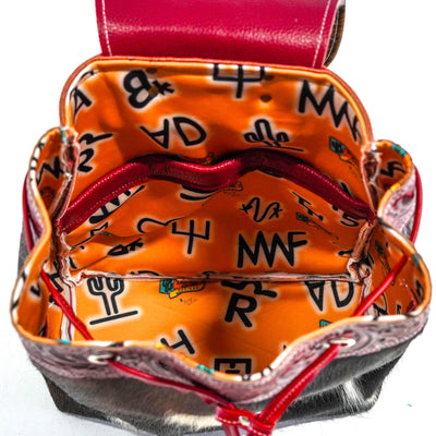 Kelsea Backpack - Tricolor w/ Red Tool-Kelsea Backpack-Western-Cowhide-Bags-Handmade-Products-Gifts-Dancing Cactus Designs