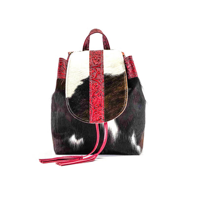 Kelsea Backpack - Tricolor w/ Red Tool-Kelsea Backpack-Western-Cowhide-Bags-Handmade-Products-Gifts-Dancing Cactus Designs