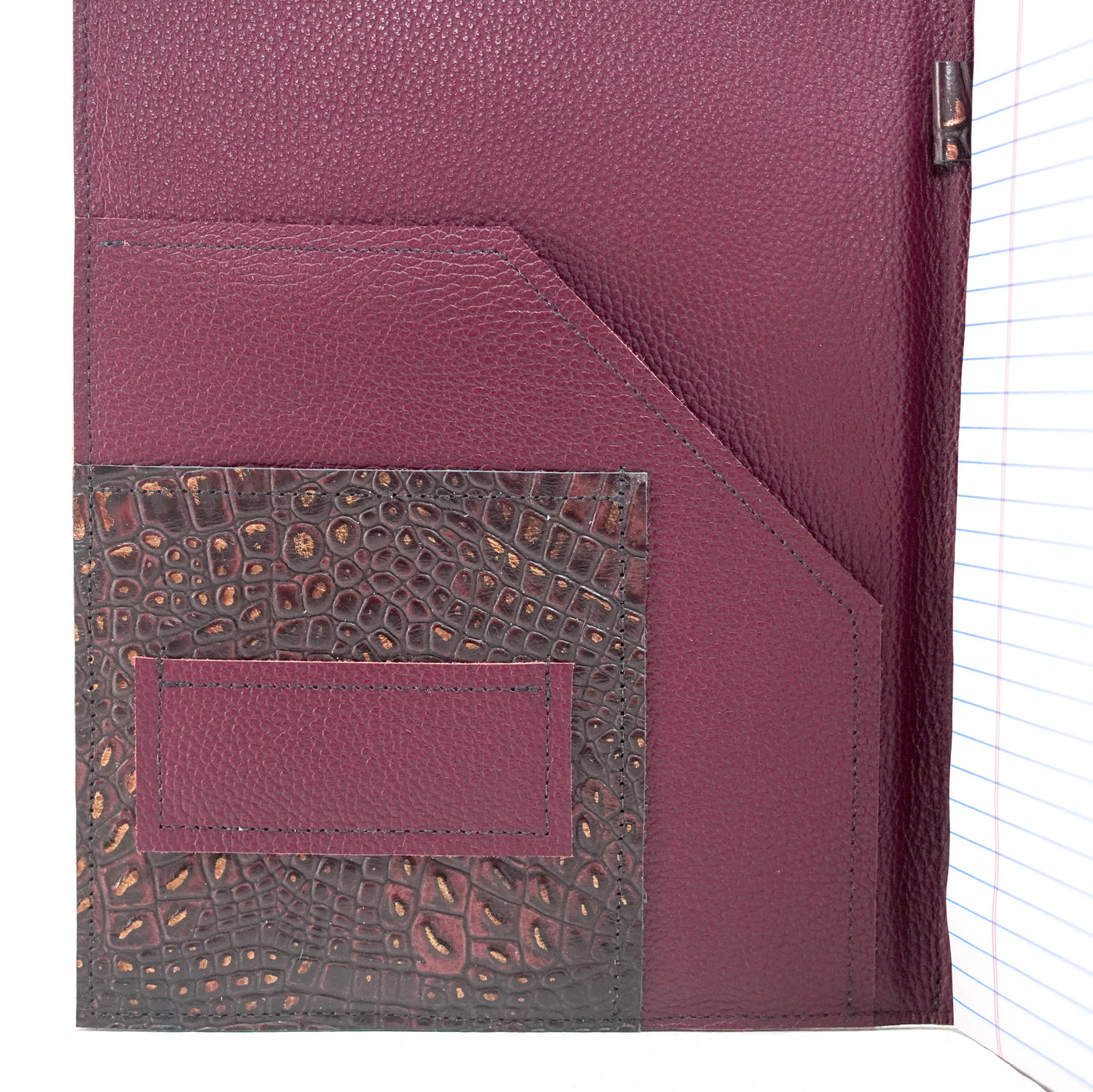 Large Notepad Cover - Black & White w/ Burgundy Croc-Large Notepad Cover-Western-Cowhide-Bags-Handmade-Products-Gifts-Dancing Cactus Designs