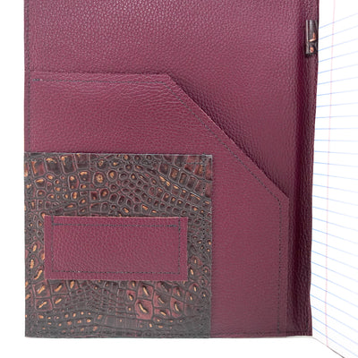 Large Notepad Cover - Black & White w/ Burgundy Croc-Large Notepad Cover-Western-Cowhide-Bags-Handmade-Products-Gifts-Dancing Cactus Designs