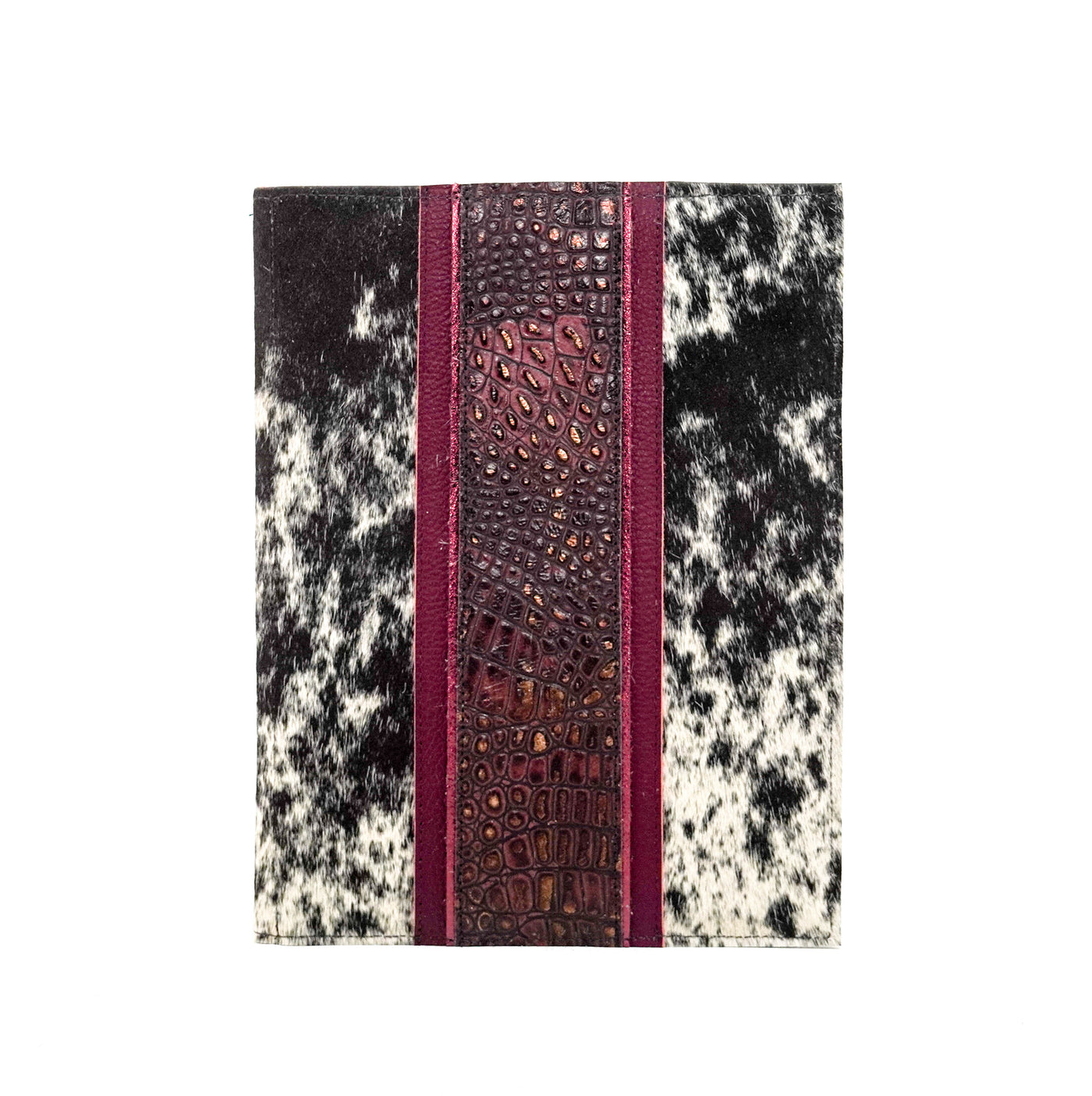 Large Notepad Cover - Black & White w/ Burgundy Croc-Large Notepad Cover-Western-Cowhide-Bags-Handmade-Products-Gifts-Dancing Cactus Designs