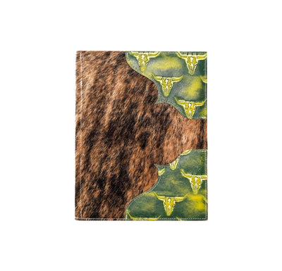 Large Notepad Cover - Brindle w/ Mountain View Skulls-Large Notepad Cover-Western-Cowhide-Bags-Handmade-Products-Gifts-Dancing Cactus Designs