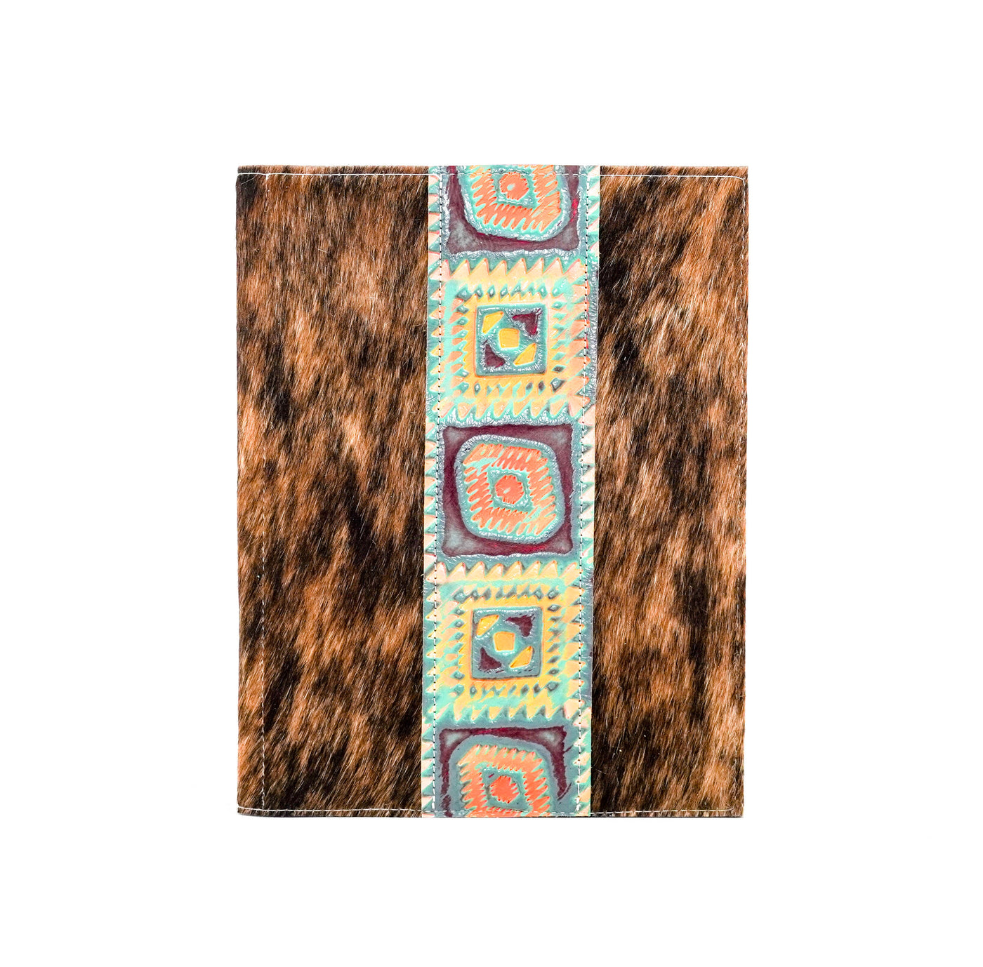 Large Notepad Cover - Brindle w/ Rainbow Aztec-Large Notepad Cover-Western-Cowhide-Bags-Handmade-Products-Gifts-Dancing Cactus Designs