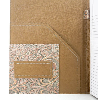 Large Notepad Cover - Brindle w/ Rose Gold Tool-Large Notepad Cover-Western-Cowhide-Bags-Handmade-Products-Gifts-Dancing Cactus Designs