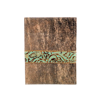 Large Notepad Cover - Brindle w/ Turquoise tool-Large Notepad Cover-Western-Cowhide-Bags-Handmade-Products-Gifts-Dancing Cactus Designs