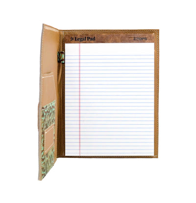 Large Notepad Cover - Brindle w/ Turquoise tool-Large Notepad Cover-Western-Cowhide-Bags-Handmade-Products-Gifts-Dancing Cactus Designs