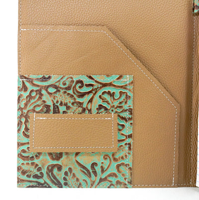 Large Notepad Cover - Brindle w/ Turquoise tool-Large Notepad Cover-Western-Cowhide-Bags-Handmade-Products-Gifts-Dancing Cactus Designs