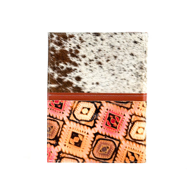 Large Notepad Cover - Chocolate & White w/ Moab Aztec-Large Notepad Cover-Western-Cowhide-Bags-Handmade-Products-Gifts-Dancing Cactus Designs