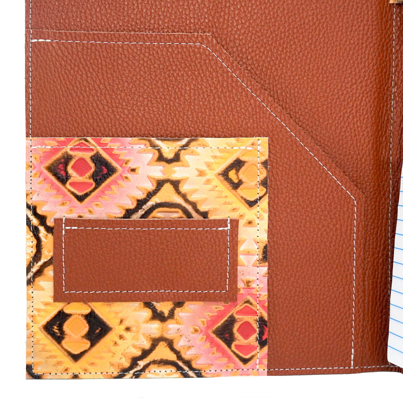 Large Notepad Cover - Chocolate & White w/ Moab Aztec-Large Notepad Cover-Western-Cowhide-Bags-Handmade-Products-Gifts-Dancing Cactus Designs