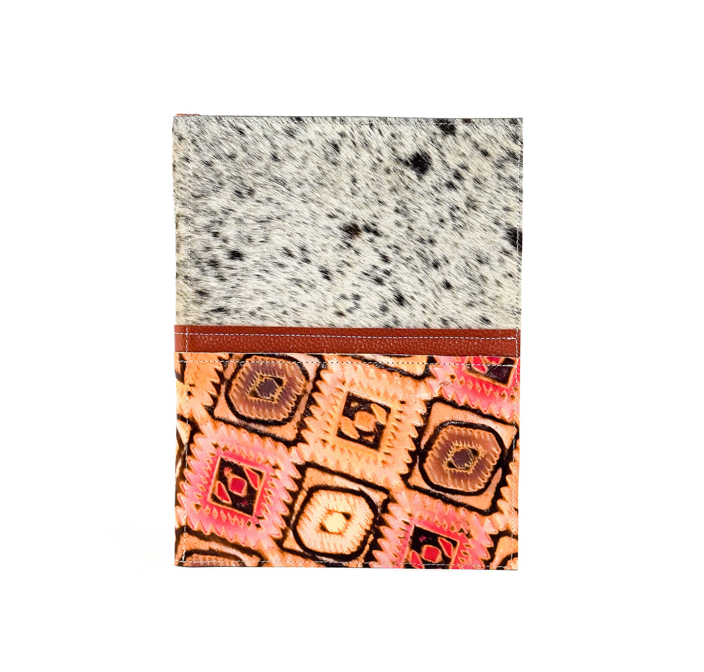 Large Notepad Cover - Chocolate & White w/ Moab Aztec-Large Notepad Cover-Western-Cowhide-Bags-Handmade-Products-Gifts-Dancing Cactus Designs