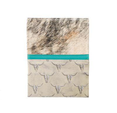 Large Notepad Cover - Light Brindle w/ Ghost Skulls-Large Notepad Cover-Western-Cowhide-Bags-Handmade-Products-Gifts-Dancing Cactus Designs