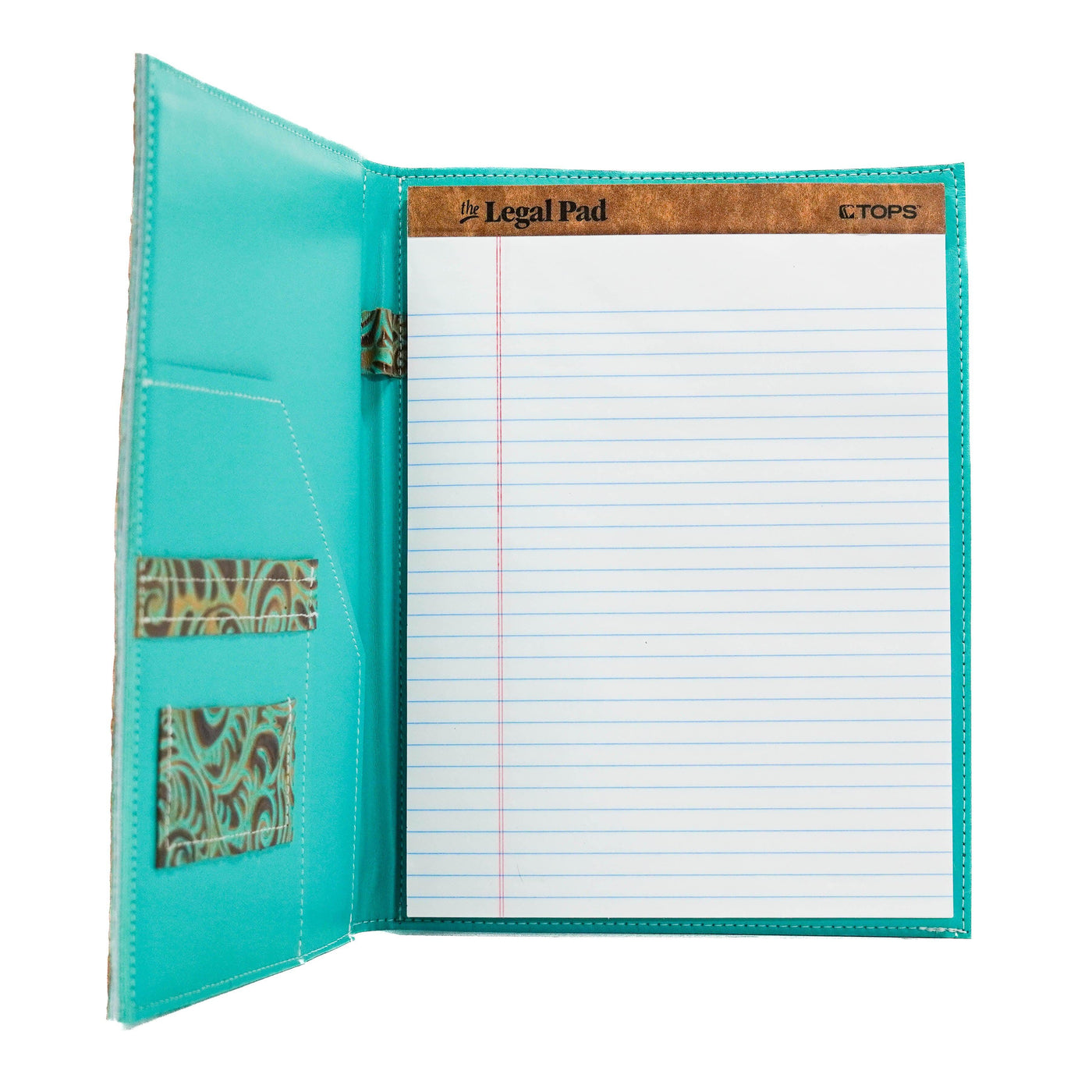 Large Notepad Cover - Longhorn w/ Turquoise Caracole-Large Notepad Cover-Western-Cowhide-Bags-Handmade-Products-Gifts-Dancing Cactus Designs