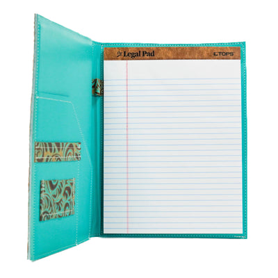 Large Notepad Cover - Longhorn w/ Turquoise Caracole-Large Notepad Cover-Western-Cowhide-Bags-Handmade-Products-Gifts-Dancing Cactus Designs
