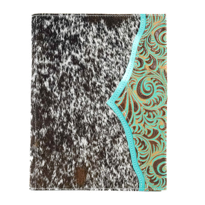 Large Notepad Cover - Longhorn w/ Turquoise Caracole-Large Notepad Cover-Western-Cowhide-Bags-Handmade-Products-Gifts-Dancing Cactus Designs