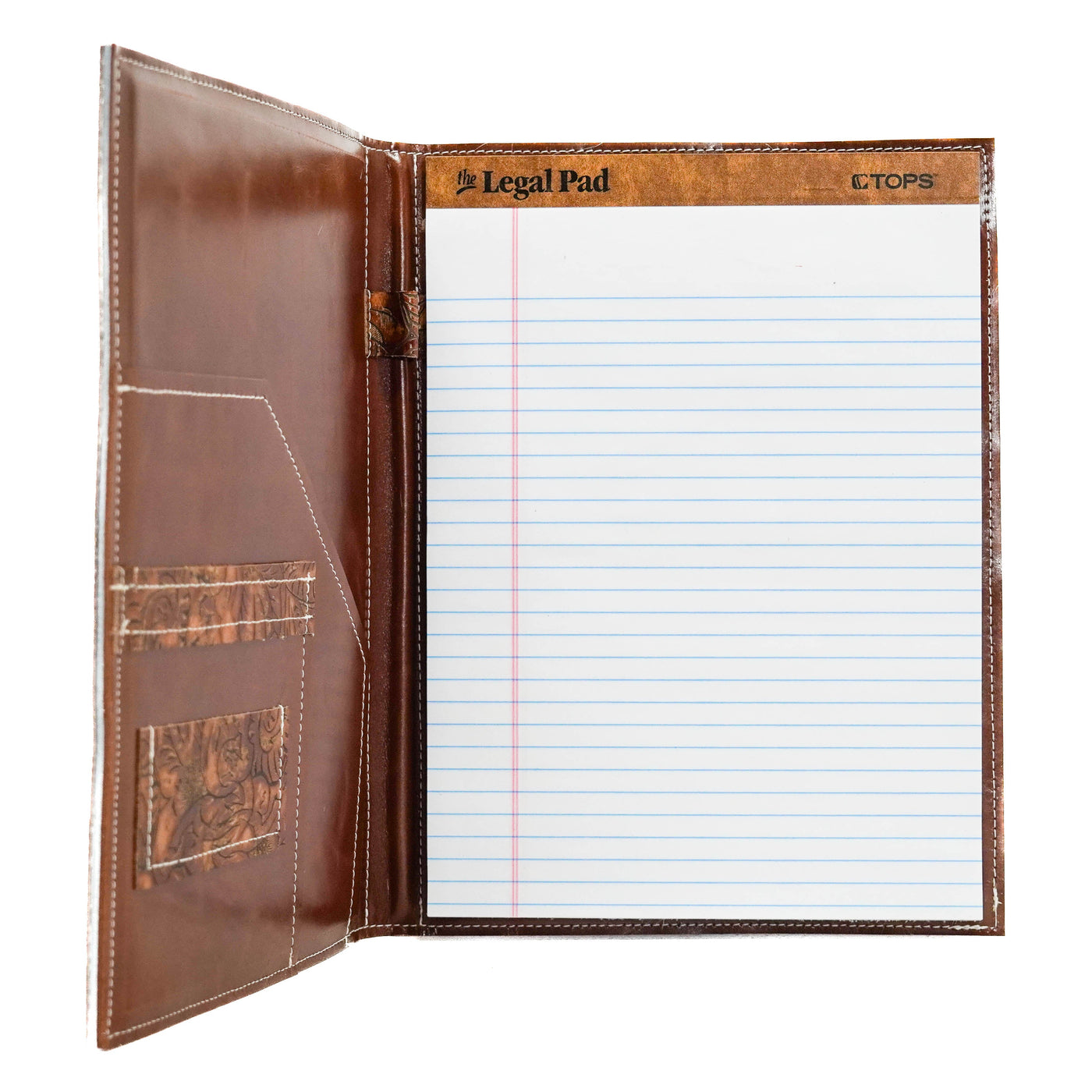 Large Notepad Cover - Tricolor w/ Brandy Tool-Large Notepad Cover-Western-Cowhide-Bags-Handmade-Products-Gifts-Dancing Cactus Designs