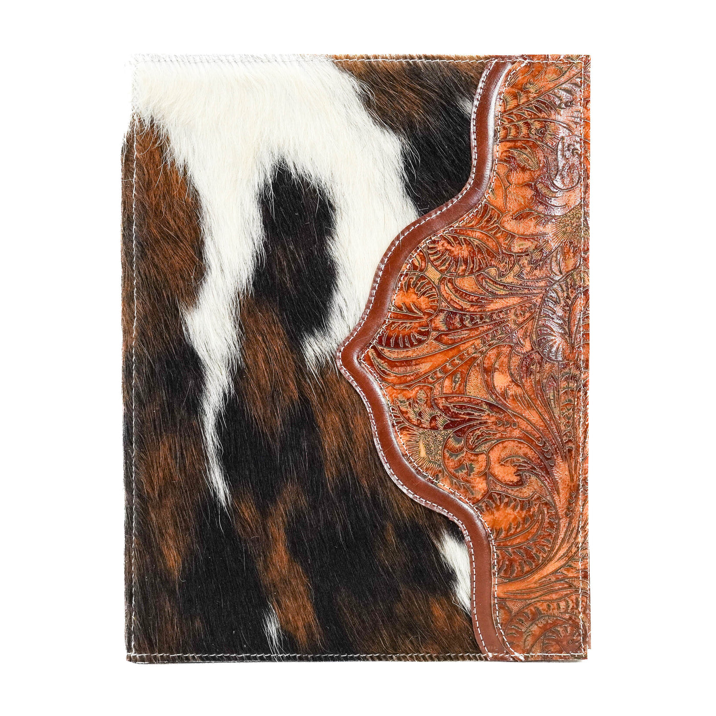 Large Notepad Cover - Tricolor w/ Brandy Tool-Large Notepad Cover-Western-Cowhide-Bags-Handmade-Products-Gifts-Dancing Cactus Designs