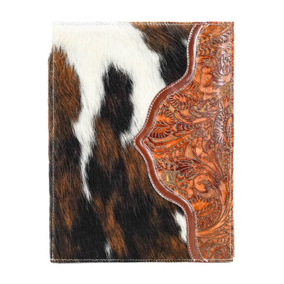 Large Notepad Cover - Tricolor w/ Brandy Tool-Large Notepad Cover-Western-Cowhide-Bags-Handmade-Products-Gifts-Dancing Cactus Designs